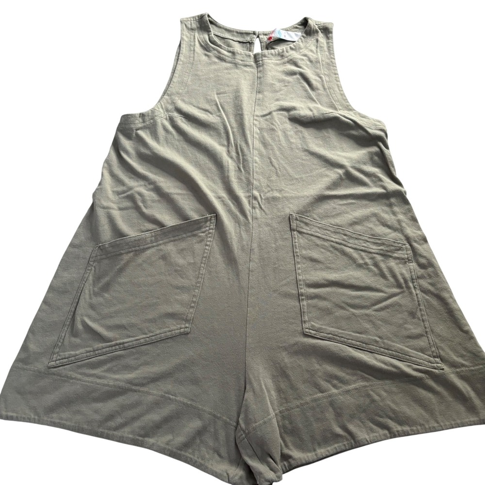 Free People Beach Olive Green Cotton Jersey Sleeveless Romper XS Beach Light